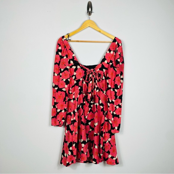 Reiss Andi Coral Graphic Floral Size 10 Square Neck Mini Dress - Picture 6 of 9